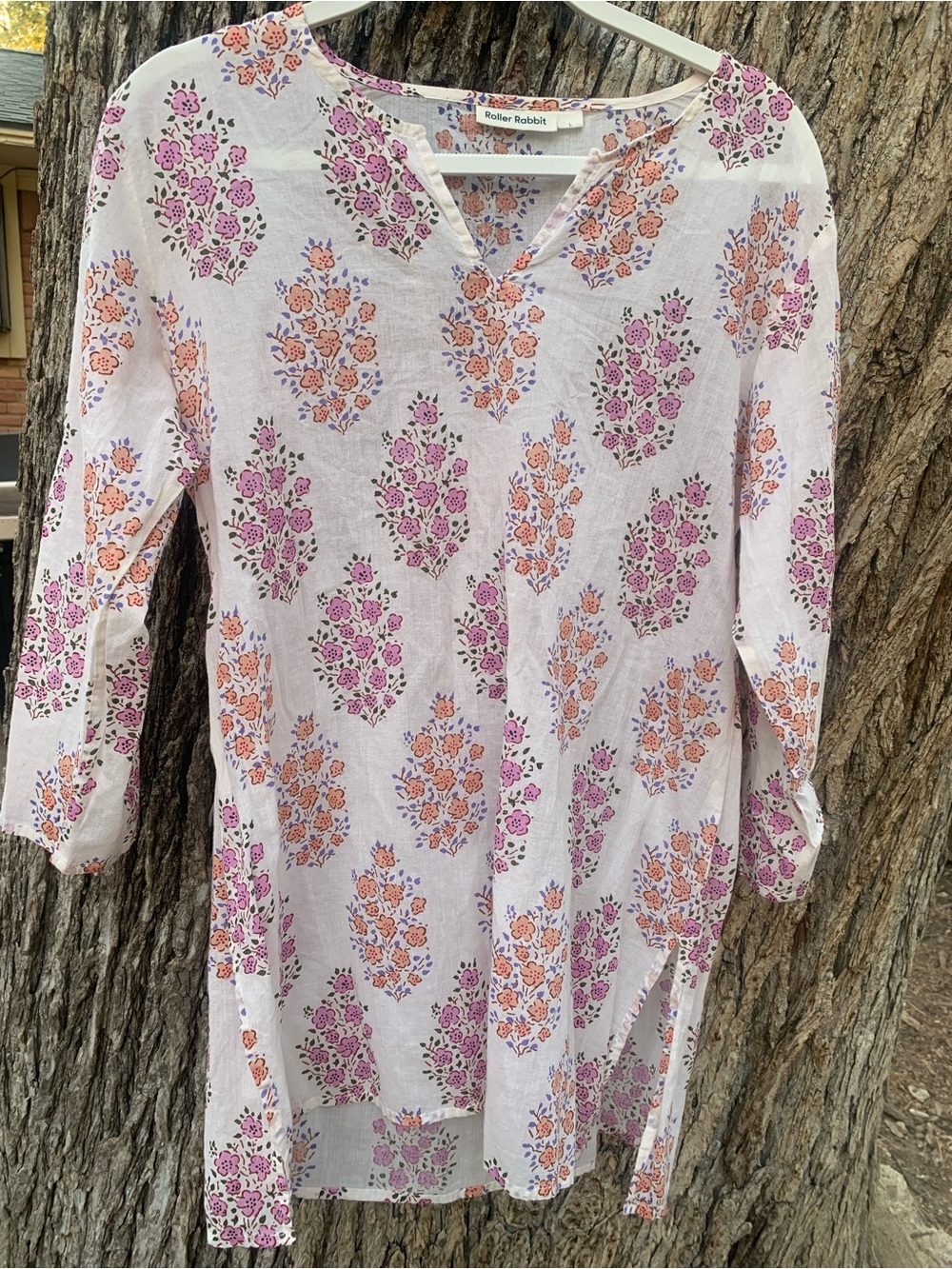 Roller Rabbit White Tunic with Pink & Orange Floral Print